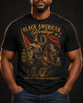 Man wearing The Man Black American Heritage Rider Tee by Ryland Works — front view